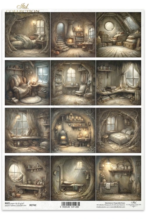 Papier ryżowy do decoupage A4 Bajkowe wnętrza retro R2742 ITD Collection