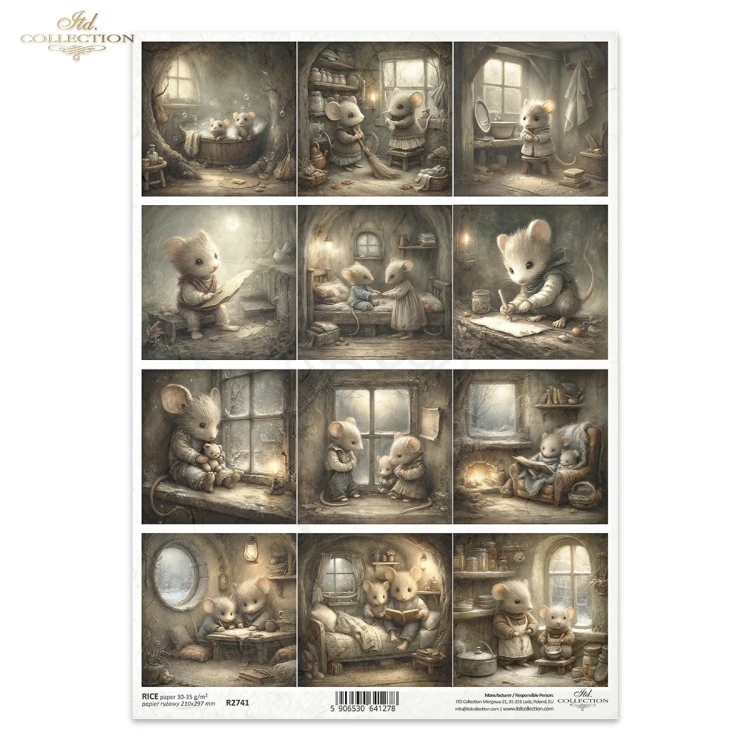 Papier ryżowy do decoupage A4 Myszki retro R2741 ITD Collection