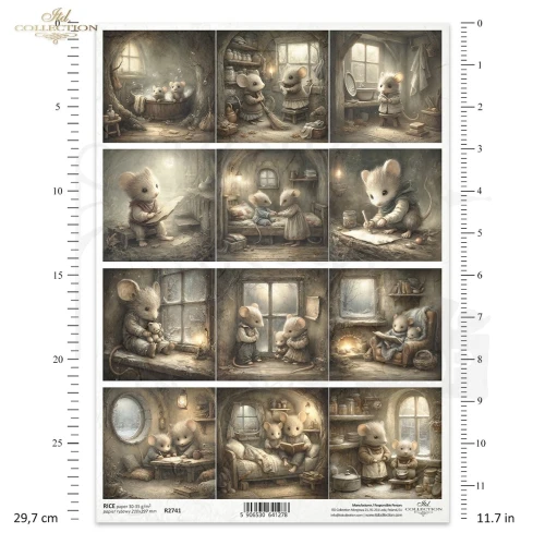Papier ryżowy do decoupage A4 Myszki retro R2741 ITD Collection