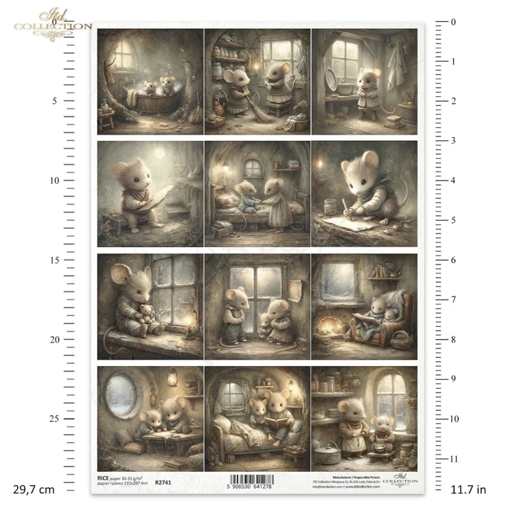 Papier ryżowy do decoupage A4 Myszki retro R2741 ITD Collection