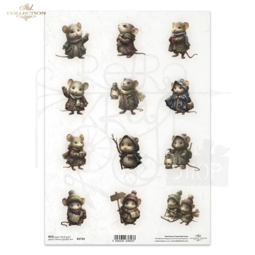 Papier ryżowy do decoupage A4 Myszki w strojach retro R2739 ITD Collection