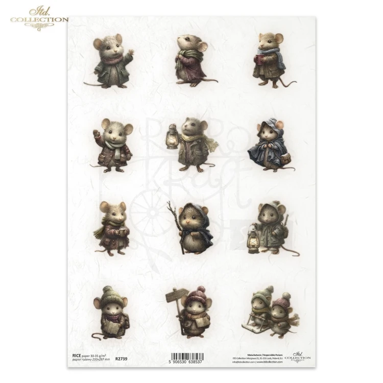 Papier ryżowy do decoupage A4 Myszki w strojach retro R2739 ITD Collection