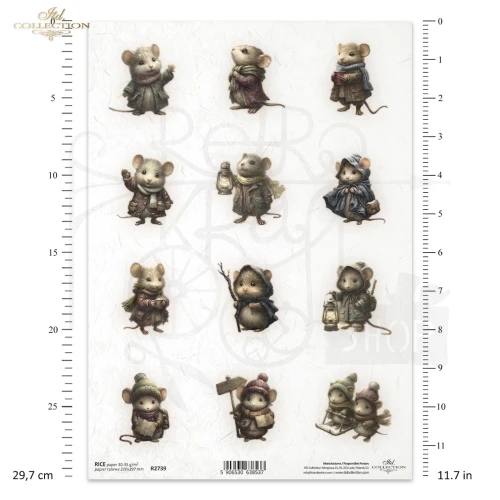 Papier ryżowy do decoupage A4 Myszki w strojach retro R2739 ITD Collection