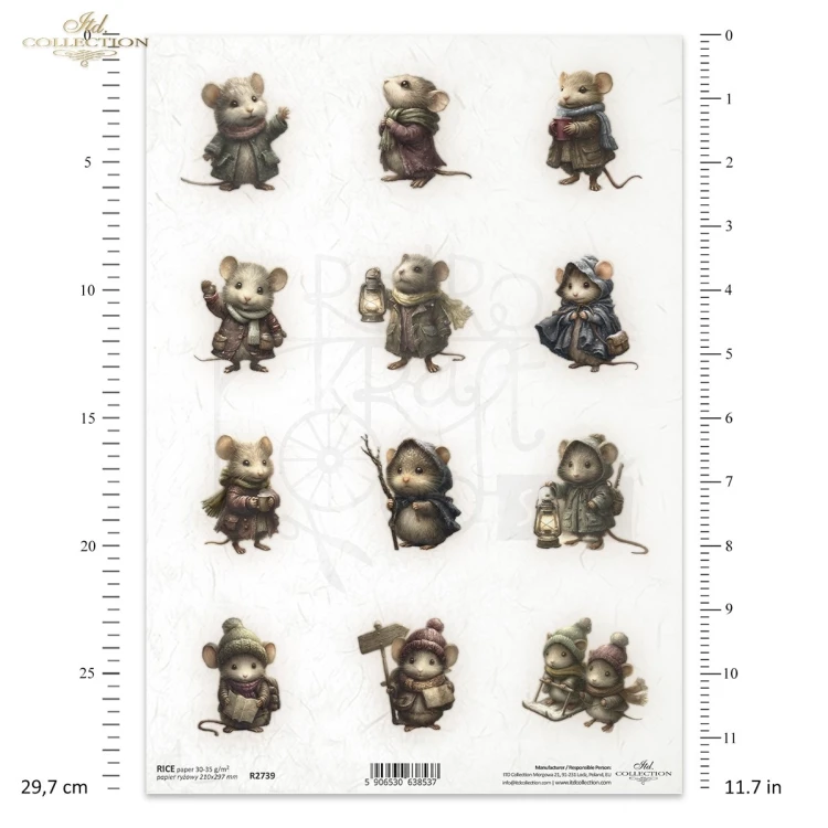 Papier ryżowy do decoupage A4 Myszki w strojach retro R2739 ITD Collection