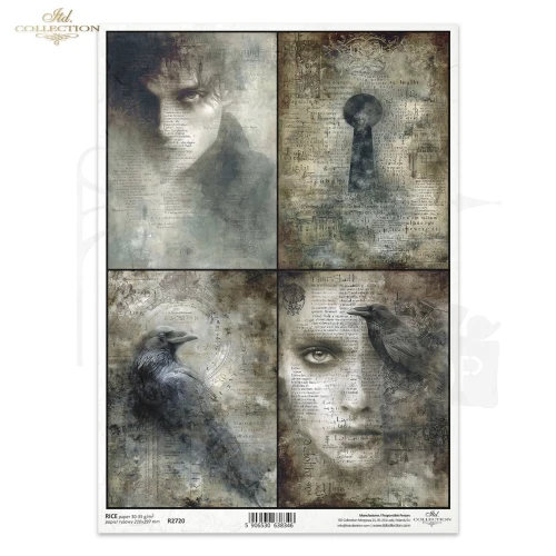 Papier ryżowy do decoupage A4 Twarze i kruki R2720 ITD Collection