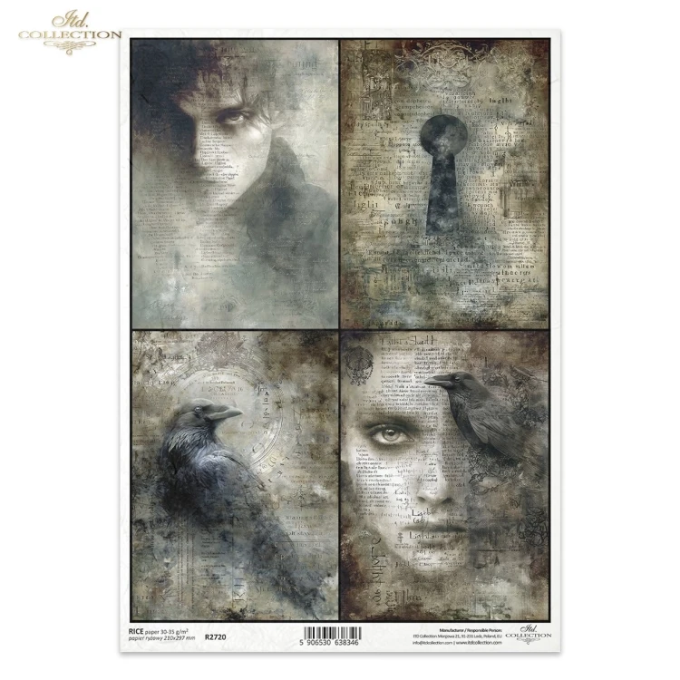 Papier ryżowy do decoupage A4 Twarze i kruki R2720 ITD Collection
