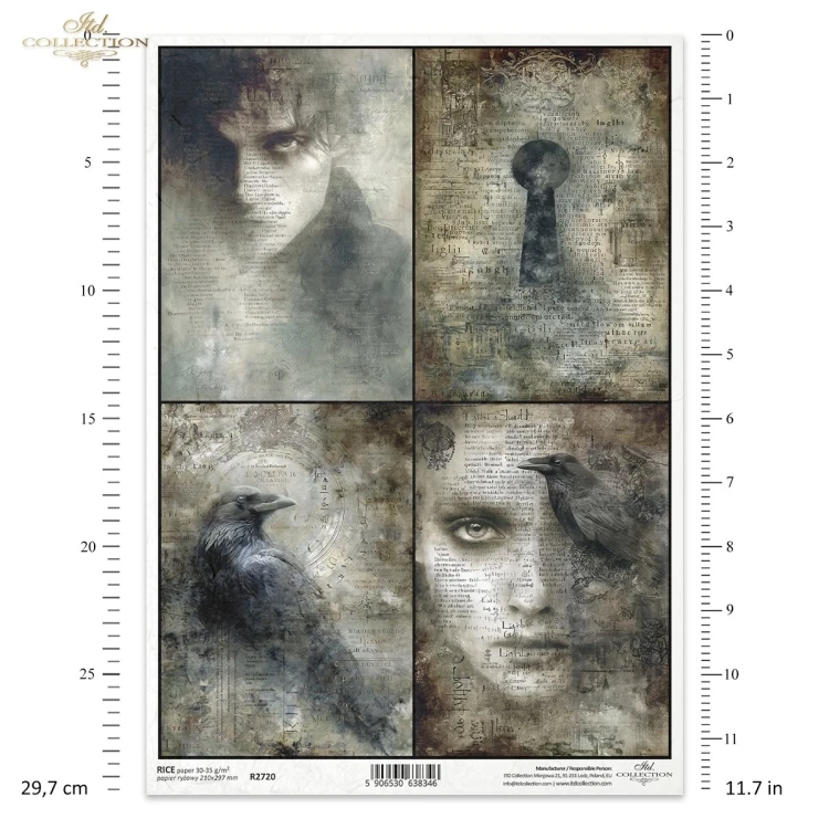 Papier ryżowy do decoupage A4 Twarze i kruki R2720 ITD Collection