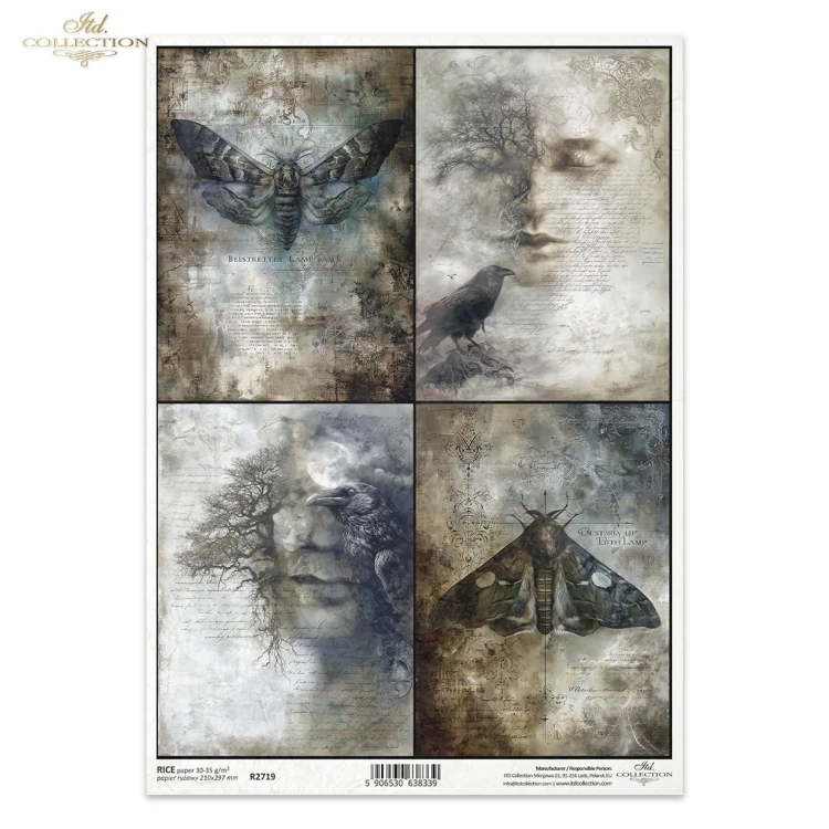 Papier ryżowy do decoupage A4 Twarze i ćmy R2719 ITD Collection