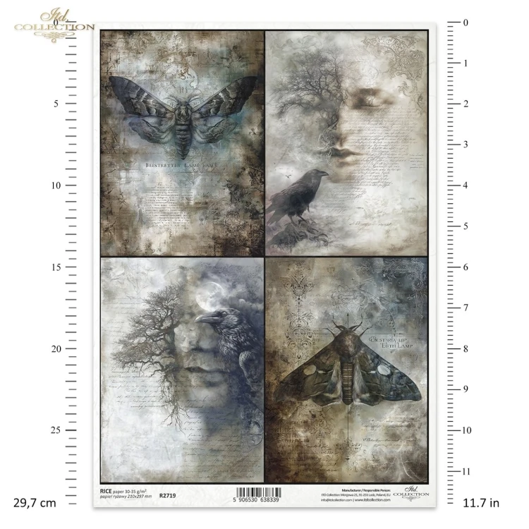 Papier ryżowy do decoupage A4 Twarze i ćmy R2719 ITD Collection