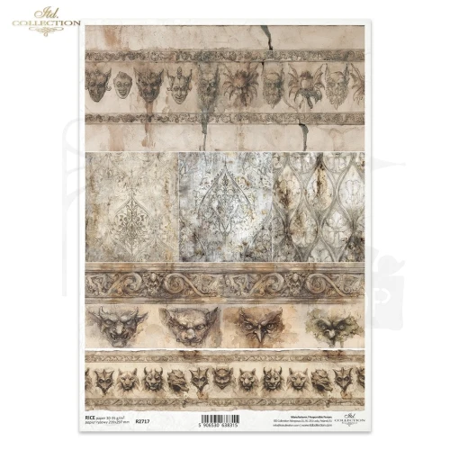 Papier ryżowy do decoupage A4 Ornamenty gargulce R2717 ITD Collection
