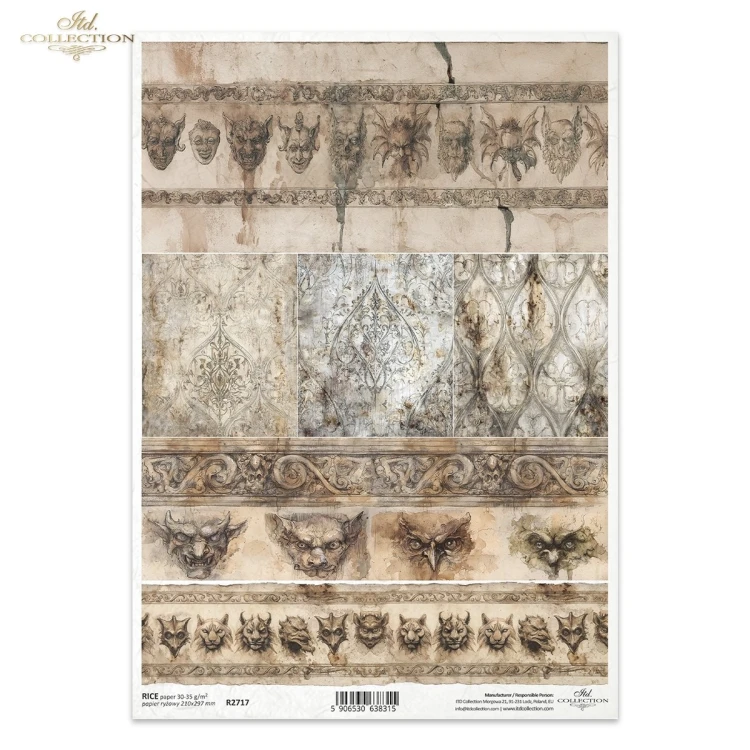 Papier ryżowy do decoupage A4 Ornamenty gargulce R2717 ITD Collection