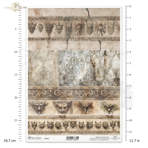 Papier ryżowy do decoupage A4 Ornamenty gargulce R2717 ITD Collection
