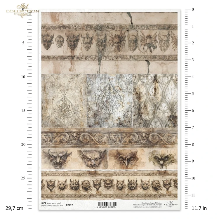 Papier ryżowy do decoupage A4 Ornamenty gargulce R2717 ITD Collection
