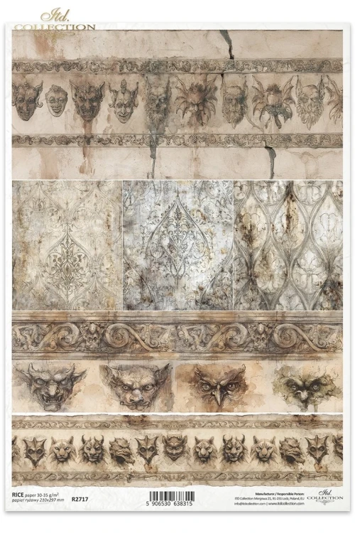 Papier ryżowy do decoupage A4 Ornamenty gargulce R2717 ITD Collection