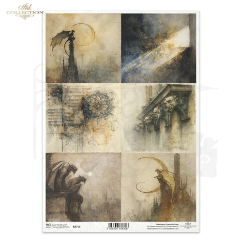 Papier ryżowy do decoupage A4 Smoki i gargulce R2716 ITD Collection