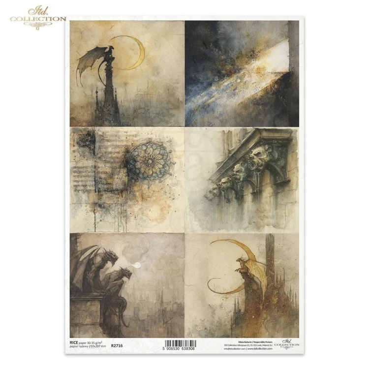 Papier ryżowy do decoupage A4 Smoki i gargulce R2716 ITD Collection