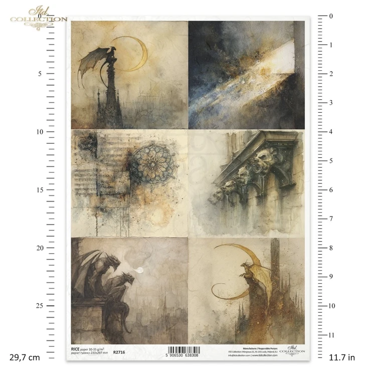 Papier ryżowy do decoupage A4 Smoki i gargulce R2716 ITD Collection