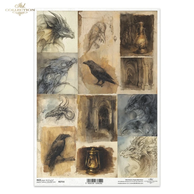 Papier ryżowy do decoupage A4 Smoki i kruki R2715 ITD Collection