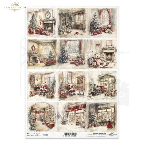 Papier ryżowy do decoupage A4 Boże Narodzenie - Święty Mikołaj i zabawki R2685 ITD Collection