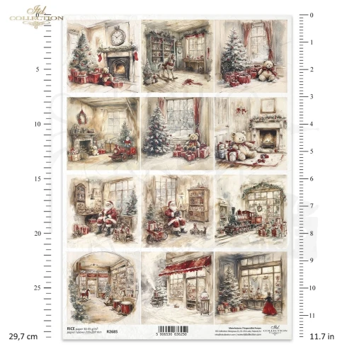 Papier ryżowy do decoupage A4 Boże Narodzenie - Święty Mikołaj i zabawki R2685 ITD Collection