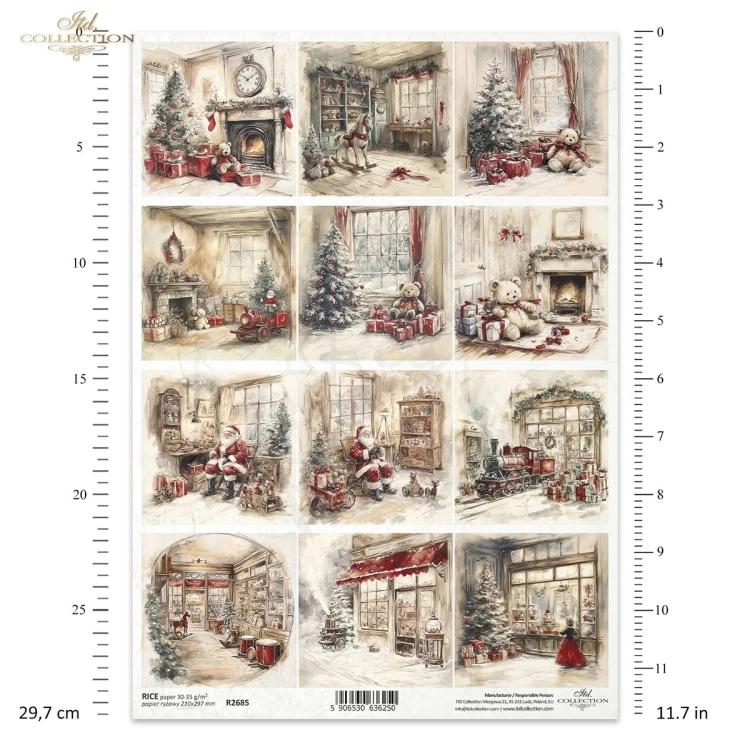 Papier ryżowy do decoupage A4 Boże Narodzenie - Święty Mikołaj i zabawki R2685 ITD Collection