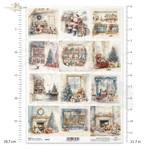 Papier ryżowy do decoupage A4 Boże Narodzenie - Święty Mikołaj i zabawki R2669 ITD Collection