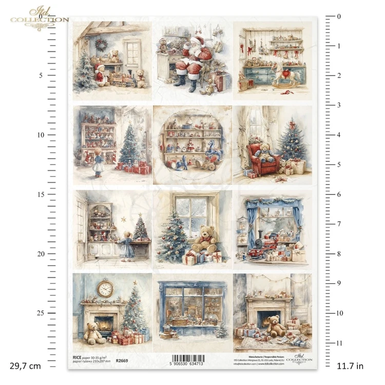 Papier ryżowy do decoupage A4 Boże Narodzenie - Święty Mikołaj i zabawki R2669 ITD Collection