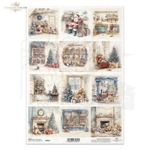 Papier ryżowy do decoupage A4 Boże Narodzenie - Święty Mikołaj i zabawki R2669 ITD Collection
