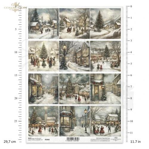 Papier ryżowy do decoupage A4 Zimowe miasteczko retro R2668 ITD Collection