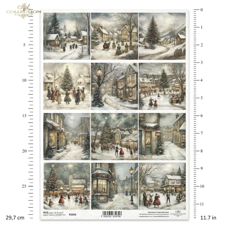 Papier ryżowy do decoupage A4 Zimowe miasteczko retro R2668 ITD Collection