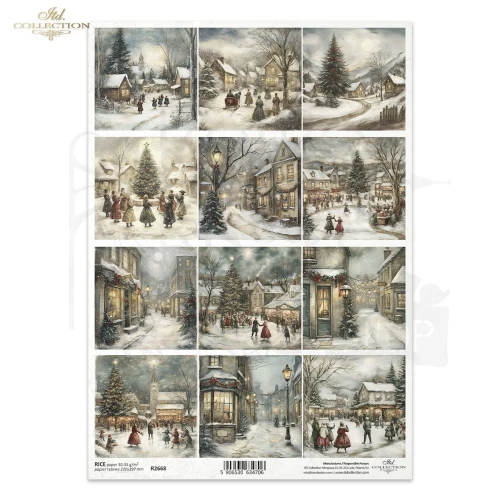 Papier ryżowy do decoupage A4 Zimowe miasteczko retro R2668 ITD Collection