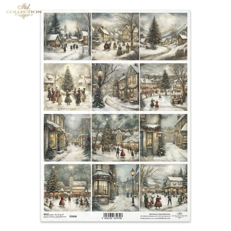 Papier ryżowy do decoupage A4 Zimowe miasteczko retro R2668 ITD Collection
