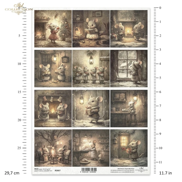 Papier ryżowy do decoupage A4 Zimowe myszki retro R2667 ITD Collection