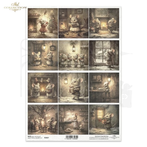 Papier ryżowy do decoupage A4 Zimowe myszki retro R2667 ITD Collection
