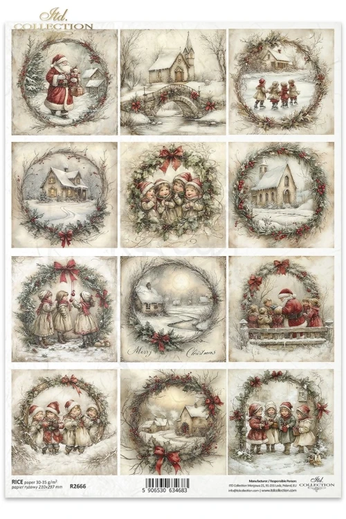 Papier ryżowy do decoupage A4 Boże Narodzenie - Święty Mikołaj i dzieci R2666 ITD Collection