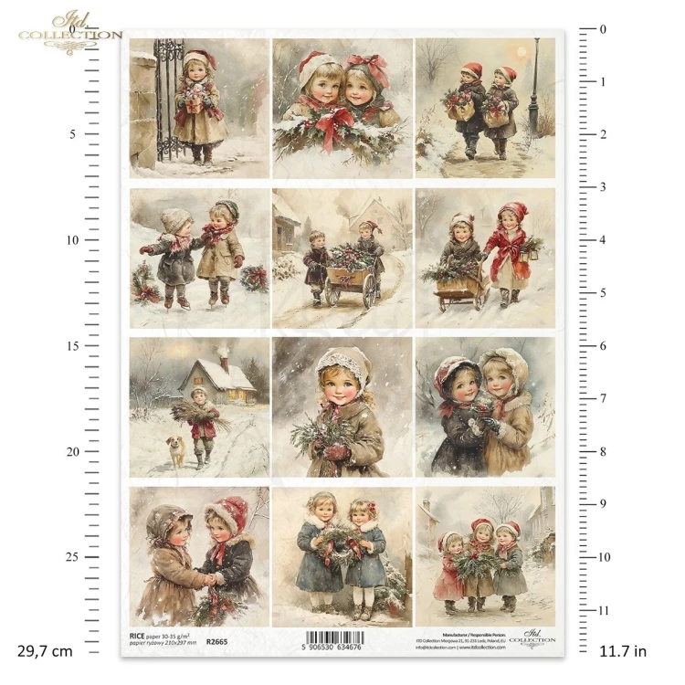Papier ryżowy do decoupage A4 Zabawy dzieci na śniegu retro R2665 ITD Collection