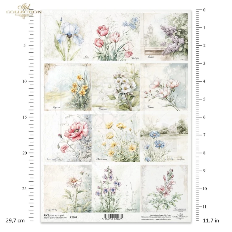 Papier ryżowy do decoupage A4 Kwiaty R2604 ITD Collection