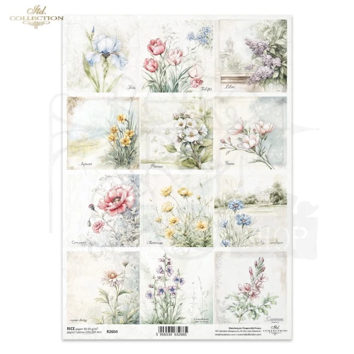 Papier ryżowy do decoupage A4 Kwiaty R2604 ITD Collection