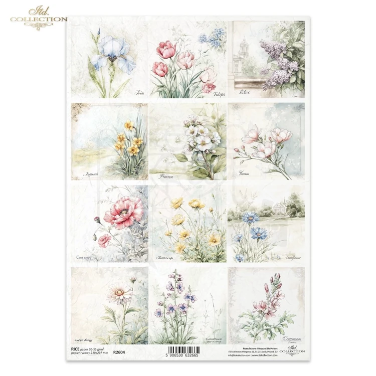 Papier ryżowy do decoupage A4 Kwiaty R2604 ITD Collection
