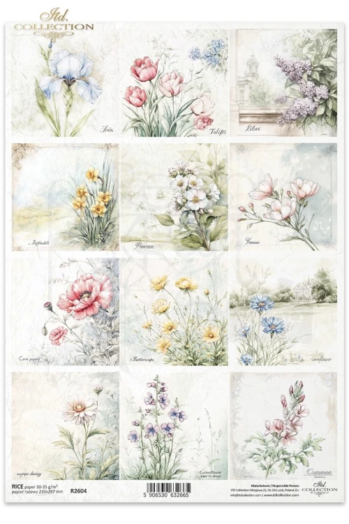 Papier ryżowy do decoupage A4 Kwiaty R2604 ITD Collection