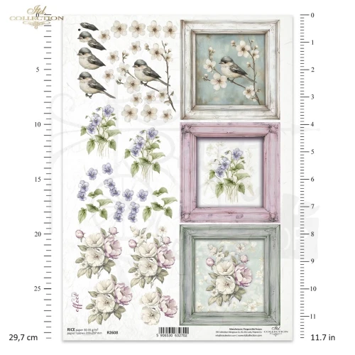 Papier ryżowy do decoupage A4 Kwiaty i ramki R2608 ITD Collection
