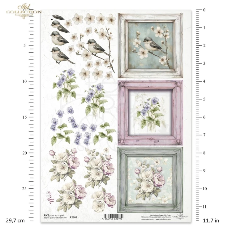 Papier ryżowy do decoupage A4 Kwiaty i ramki R2608 ITD Collection
