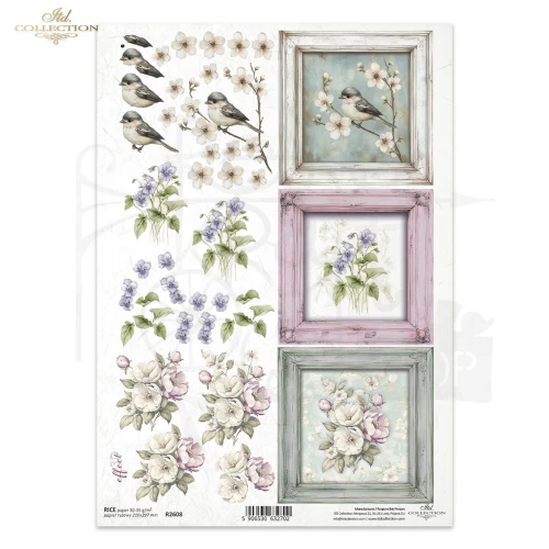 Papier ryżowy do decoupage A4 Kwiaty i ramki R2608 ITD Collection