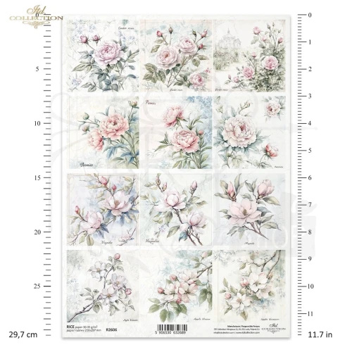 Papier ryżowy do decoupage A4 Kwiaty R2606 ITD Collection