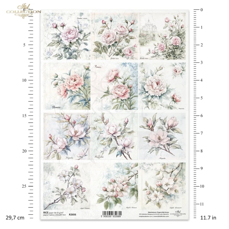 Papier ryżowy do decoupage A4 Kwiaty R2606 ITD Collection