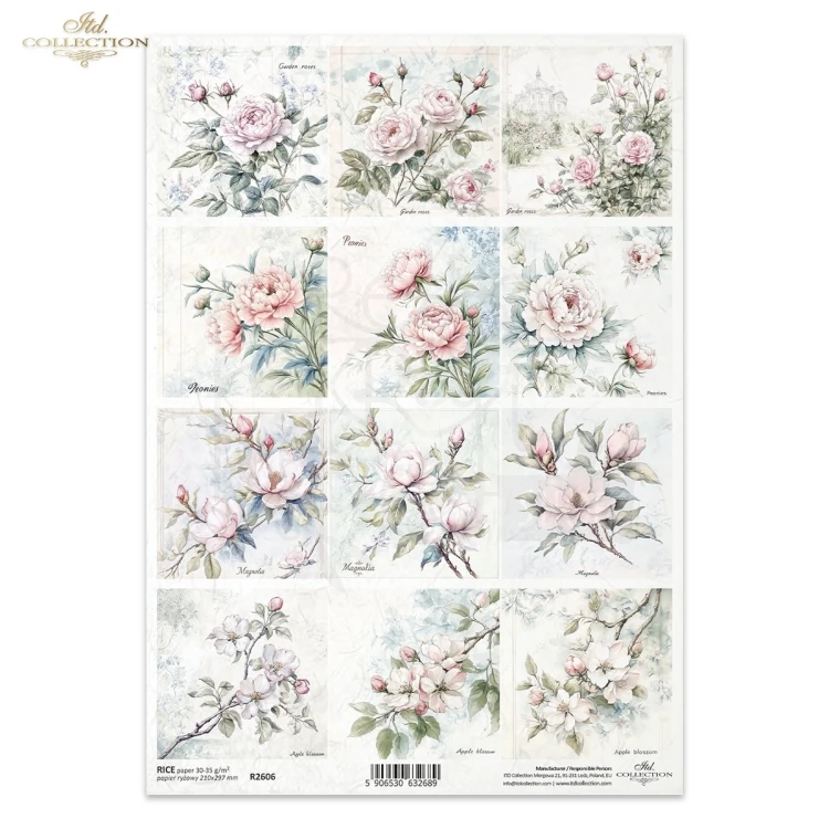 Papier ryżowy do decoupage A4 Kwiaty R2606 ITD Collection