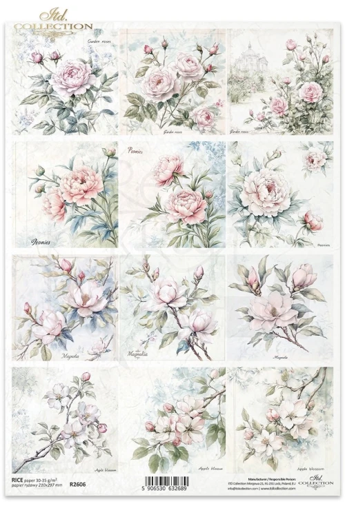 Papier ryżowy do decoupage A4 Kwiaty R2606 ITD Collection