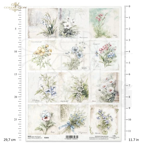 Papier ryżowy do decoupage A4 Kwiaty R2605 ITD Collection