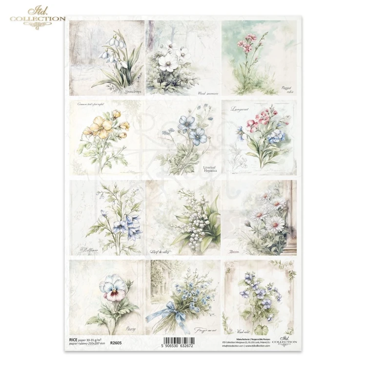 Papier ryżowy do decoupage A4 Kwiaty R2605 ITD Collection