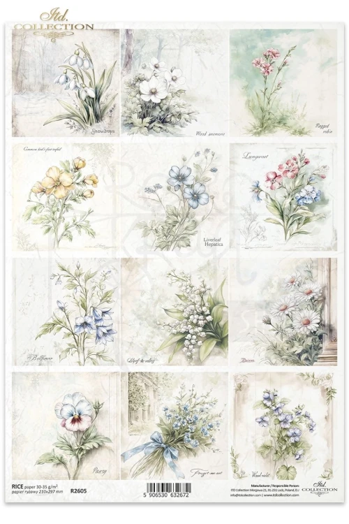 Papier ryżowy do decoupage A4 Kwiaty R2605 ITD Collection